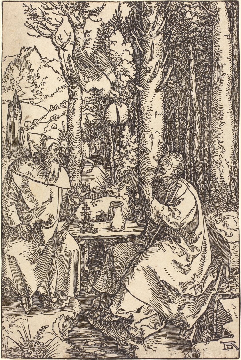 Heilige Antonius en Heilige Paulus in de wildernis door Albrecht Dürer