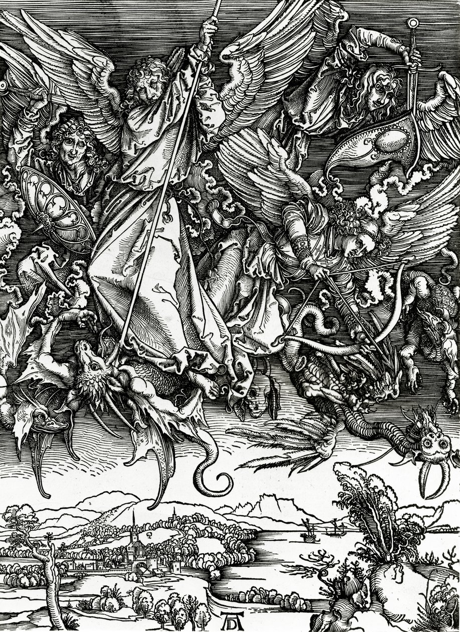 Sint Michaël vecht tegen de draak, 1498 door Albrecht Dürer