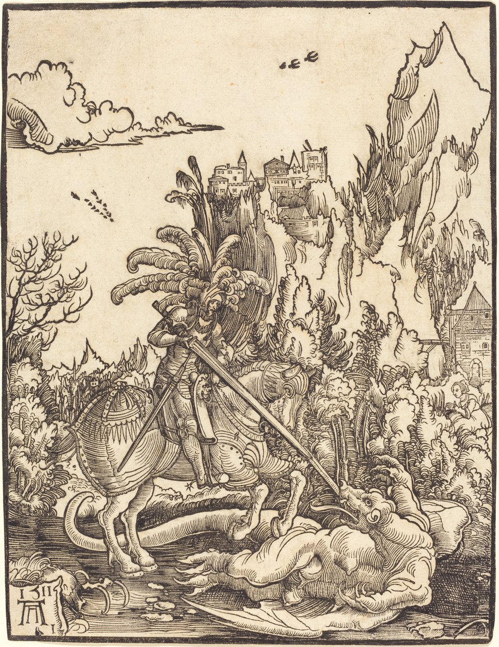 Sint Joris doodt de draak door Albrecht Altdorfer