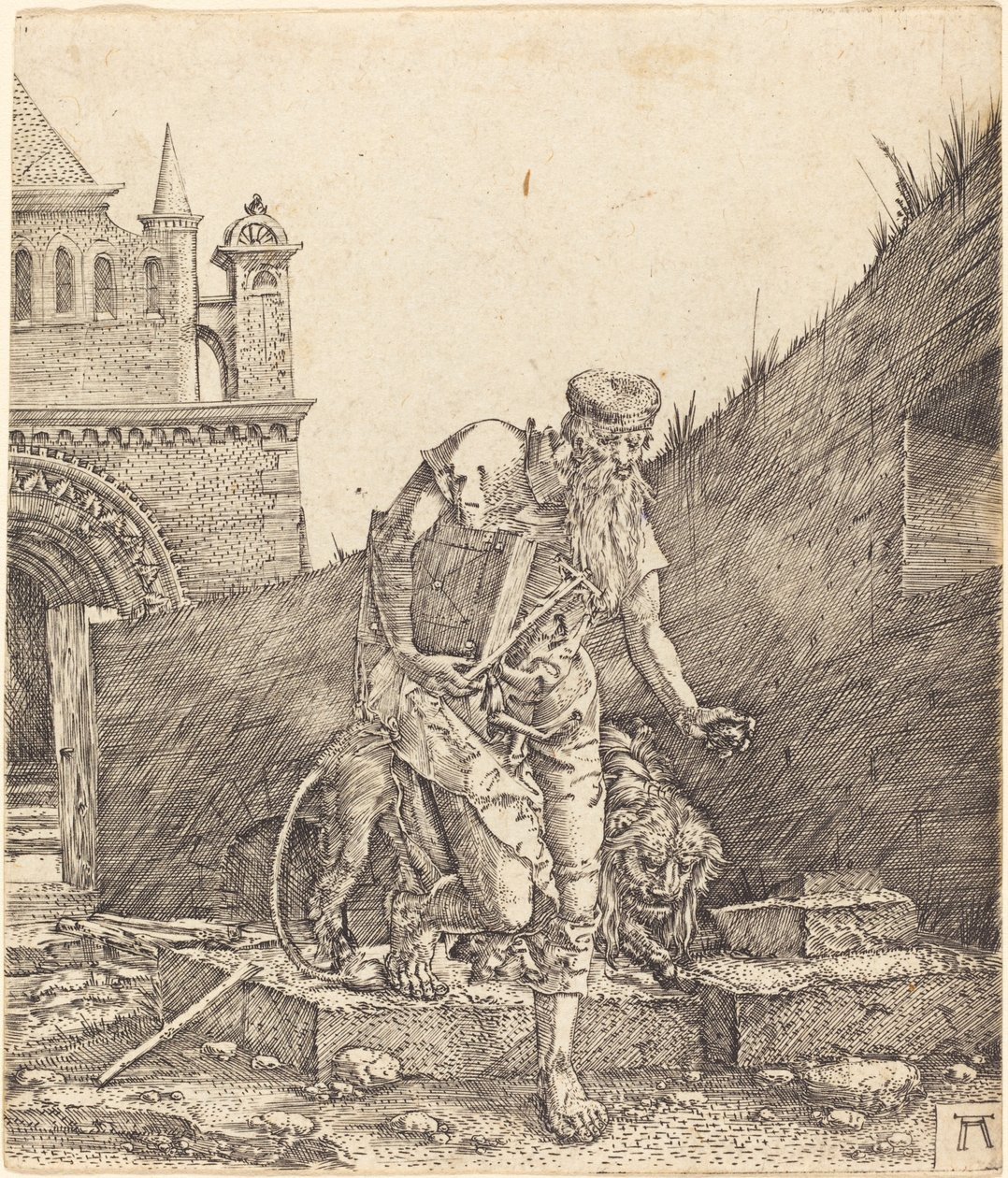 Sint Hiëronymus in een binnenplaats door Albrecht Altdorfer