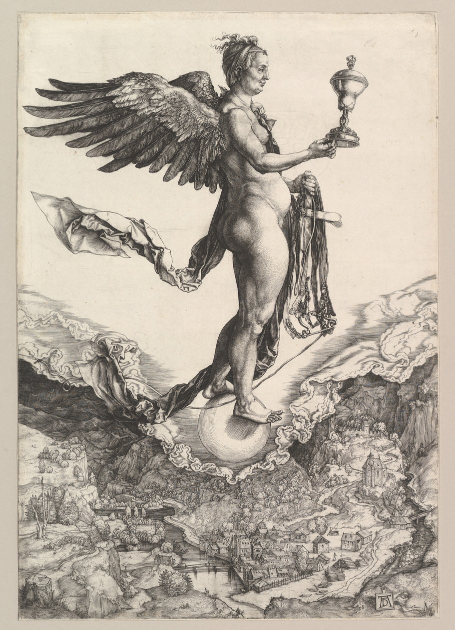 Nemesis Het Grote Fortuin, 1501-2 door Albrecht Dürer