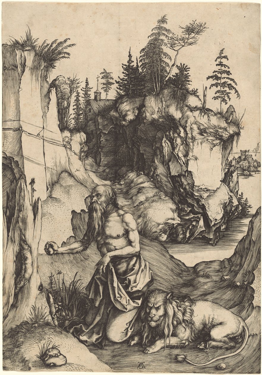 Sint Hiëronymus Boetvaardig in de Wildernis door Albrecht Dürer