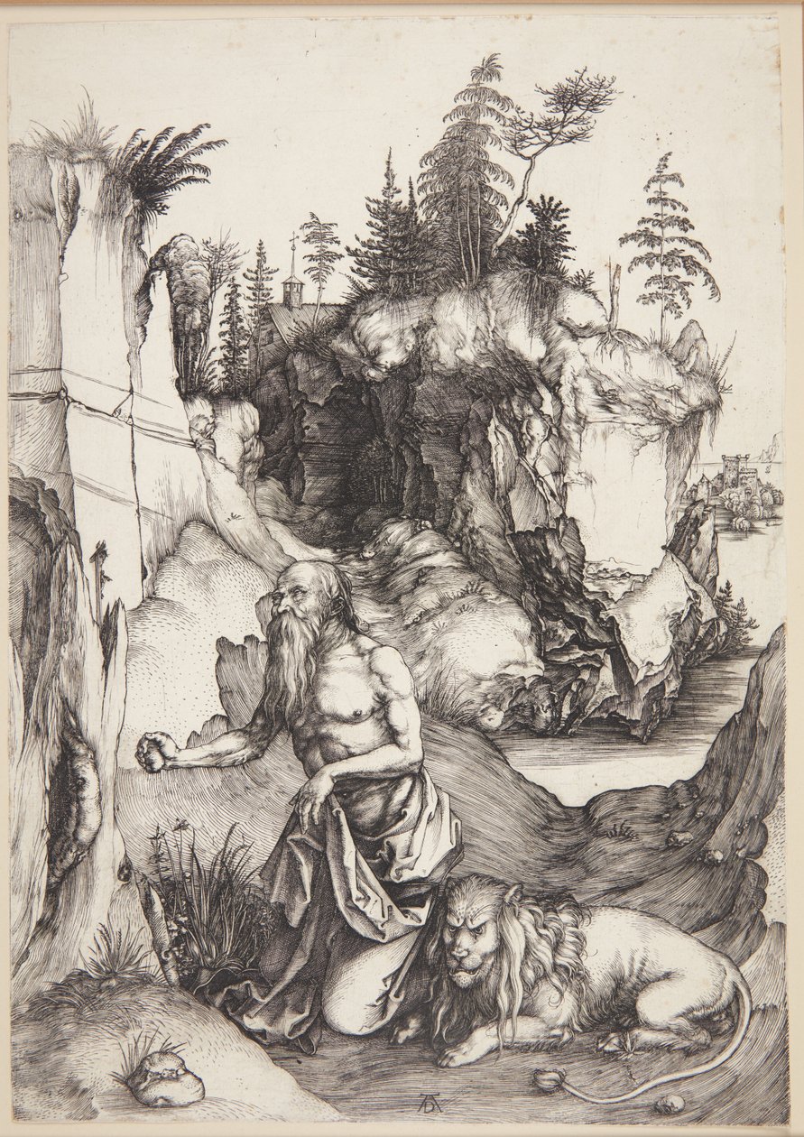 St. Hiëronymus boetvaardig in de wildernis door Albrecht Dürer