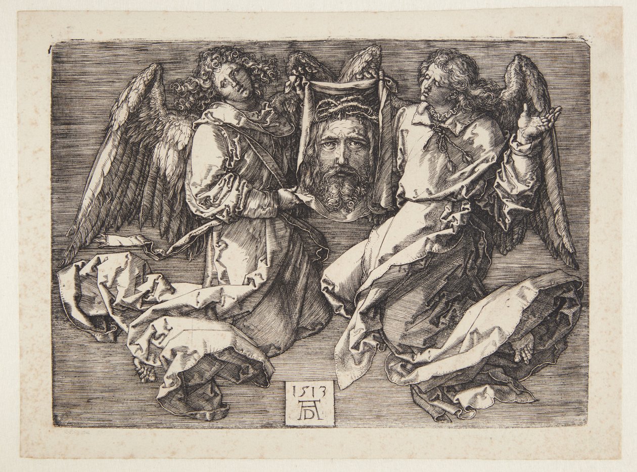 Sudarium getoond door twee engelen door Albrecht Dürer