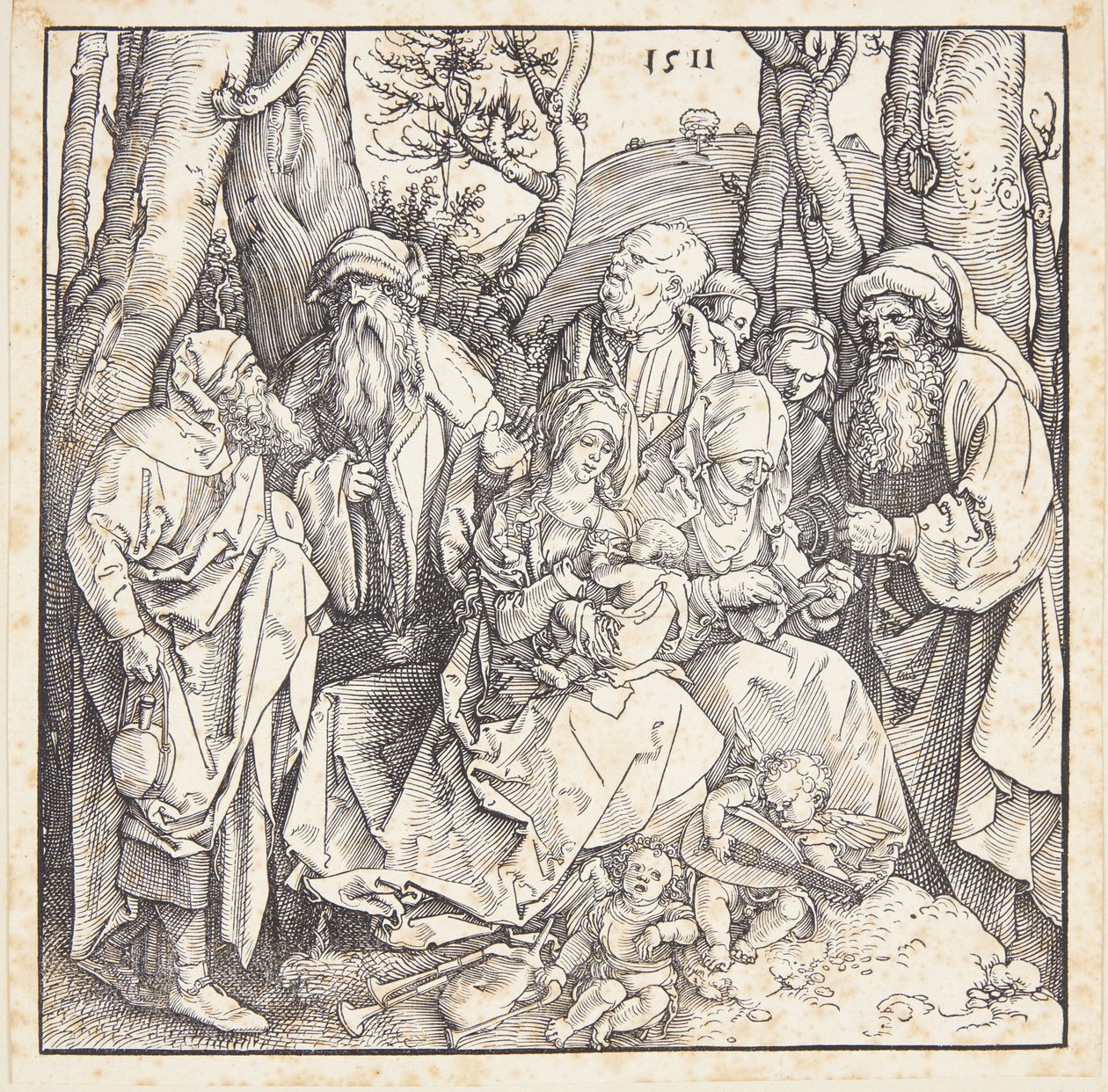 De heilige verwantschap met engelen door Albrecht Dürer