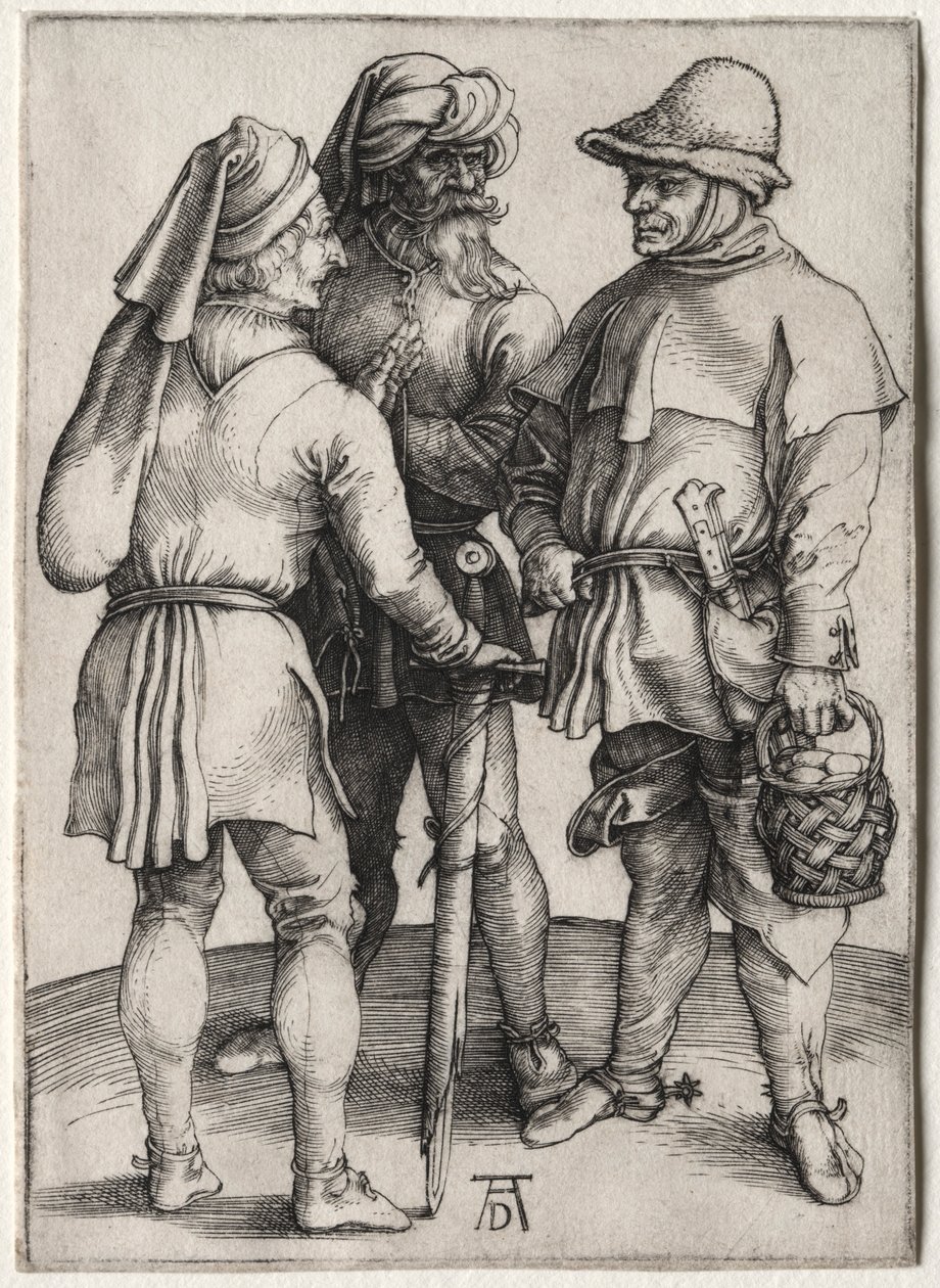 Drie boeren in gesprek door Albrecht Dürer