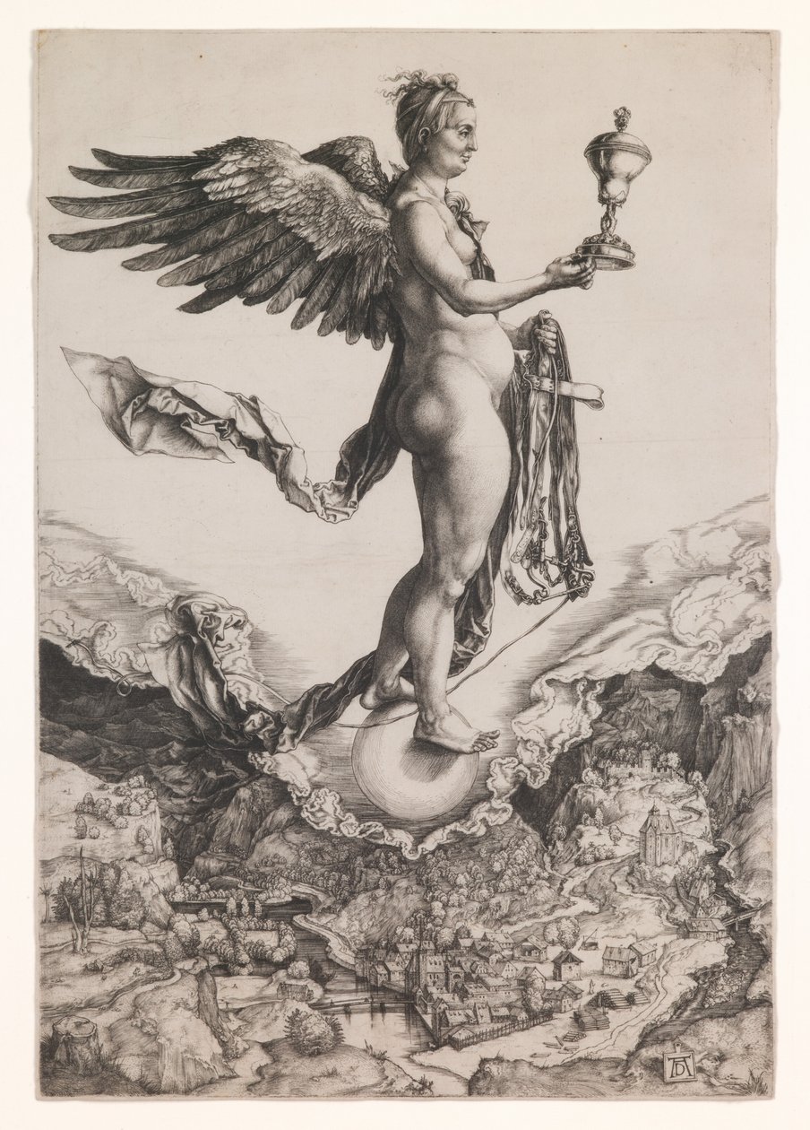 Nemesis, c.1501-2 (gravure) door Albrecht Dürer or Duerer