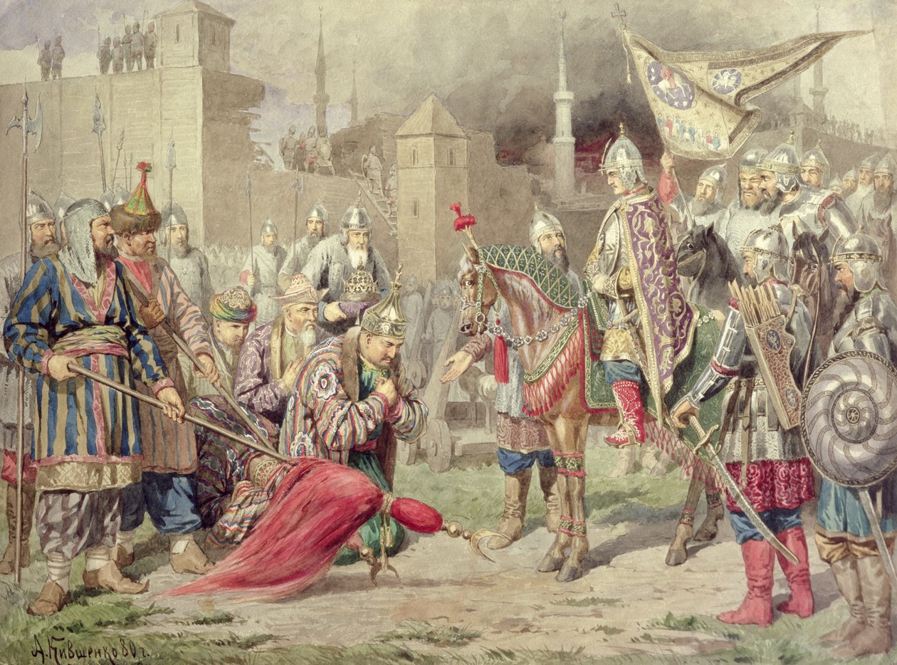 Tsaar Ivan IV Vasilyevich de Verschrikkelijke (1530-84) verovert Kazan, 1880 door Aleksei Danilovich Kivshenko