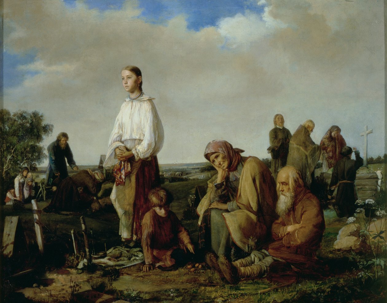 De wake op de begraafplaats, 1865 door Aleksei Ivanovich Korzukhin