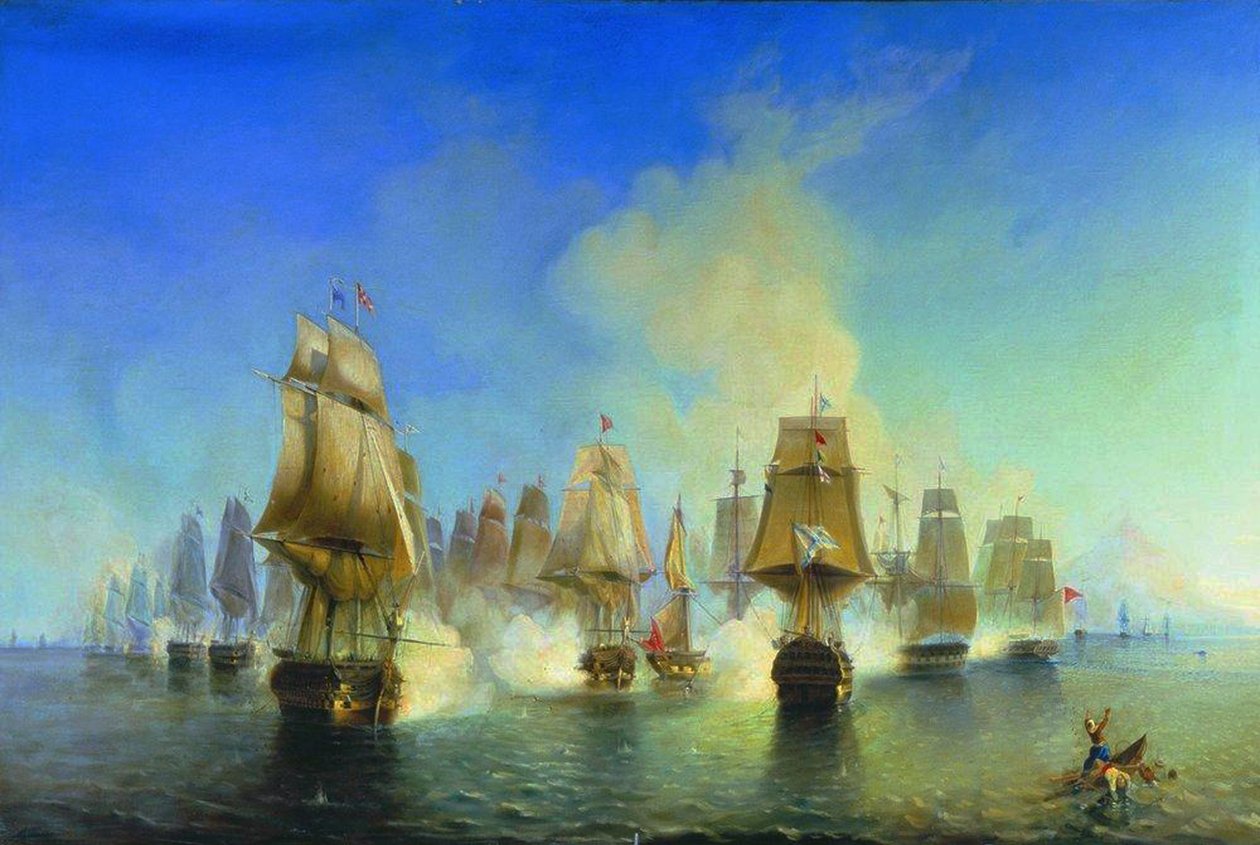 De Zeeslag bij Athos door Aleksei Petrovich Bogolyubov