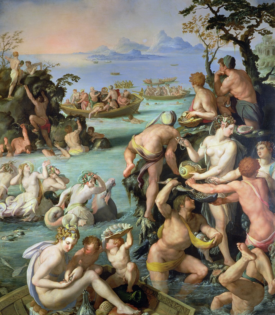 De parelvissers, 1572 (leisteen) door Alessandro Allori