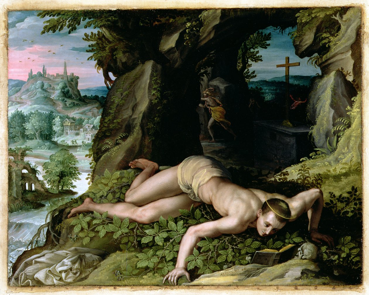 De verleiding van St. Benedictus, ca. 1587 door Alessandro Allori