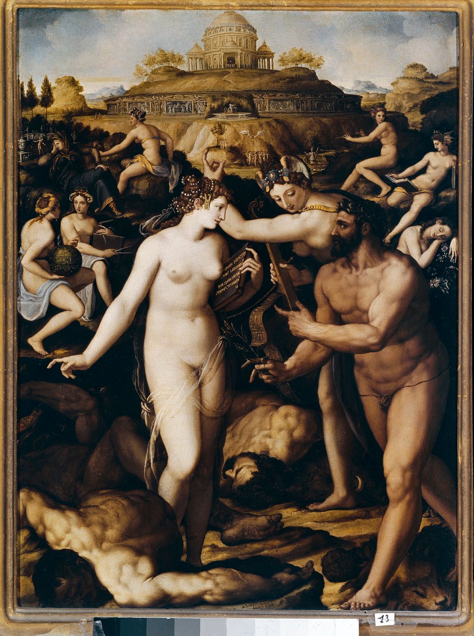 Hercules en de muzen door Alessandro Allori