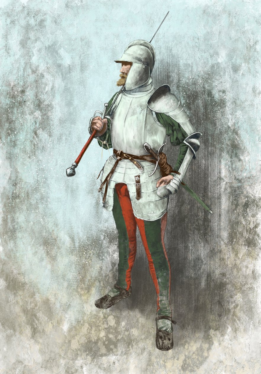 Landsknecht in harnas (Illustratie) door Alessandro Lonati