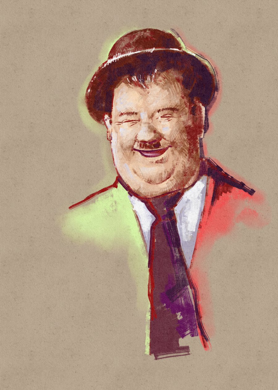 Portret van komiek Oliver Hardy (illustratie) door Alessandro Lonati