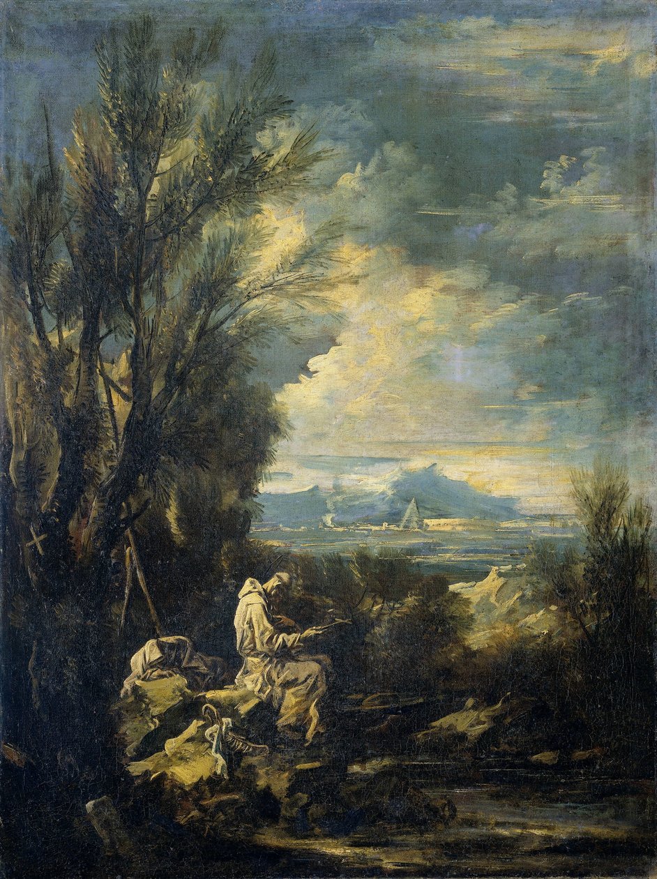 Landschap met Sint Bruno door Alessandro Magnasco