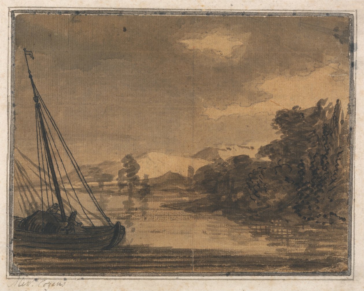 Rivier en boot door Alexander Cozens