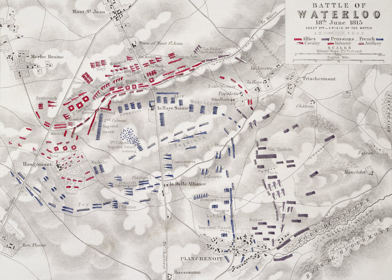 Slag bij Waterloo, 18 juni 1815, Blad 2, Crisis van de Slag door Alexander Keith Johnston