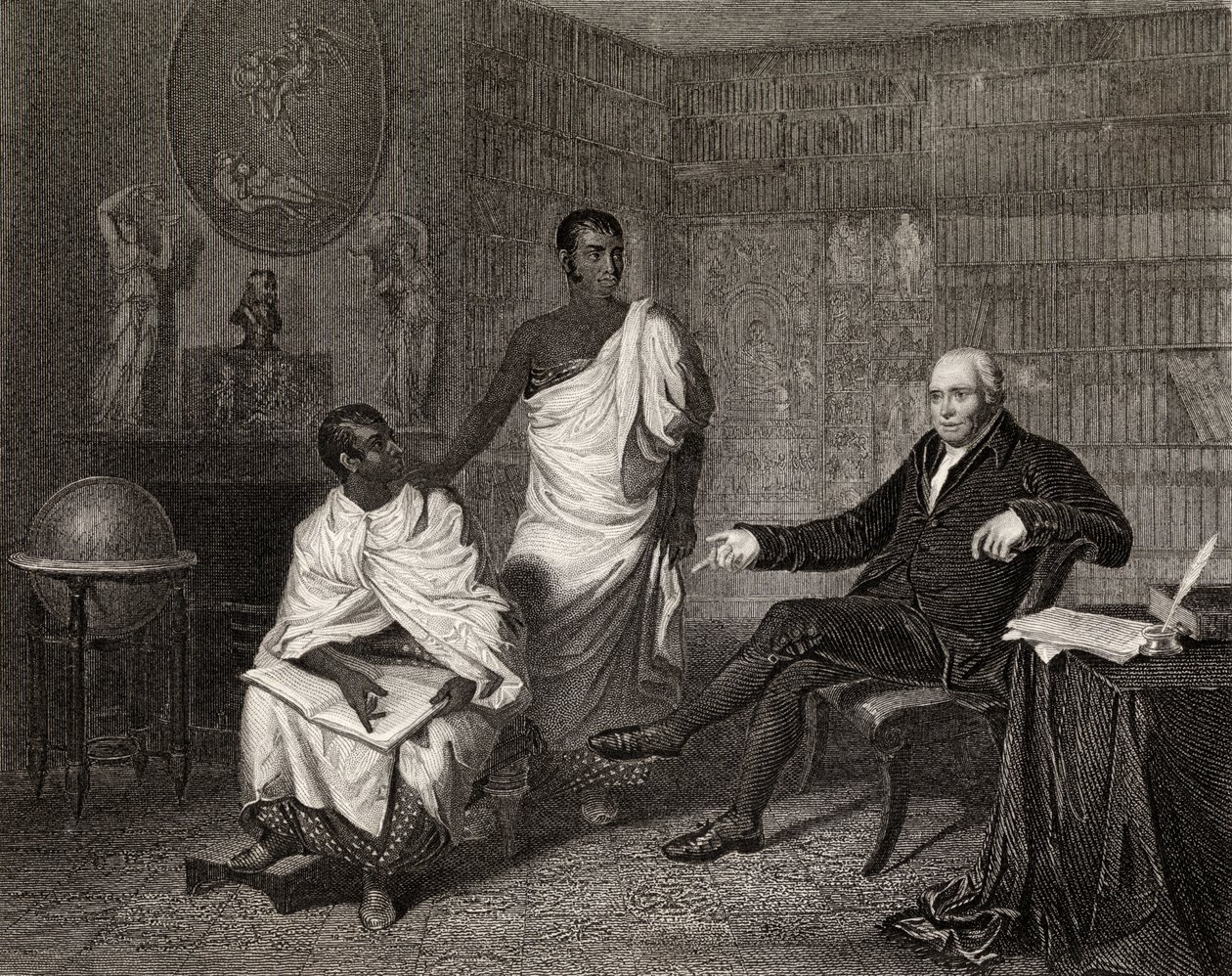 Dr Adam Clarke en de priesters van Boeddha, gegraveerd door Robinson door Alexander Mosses