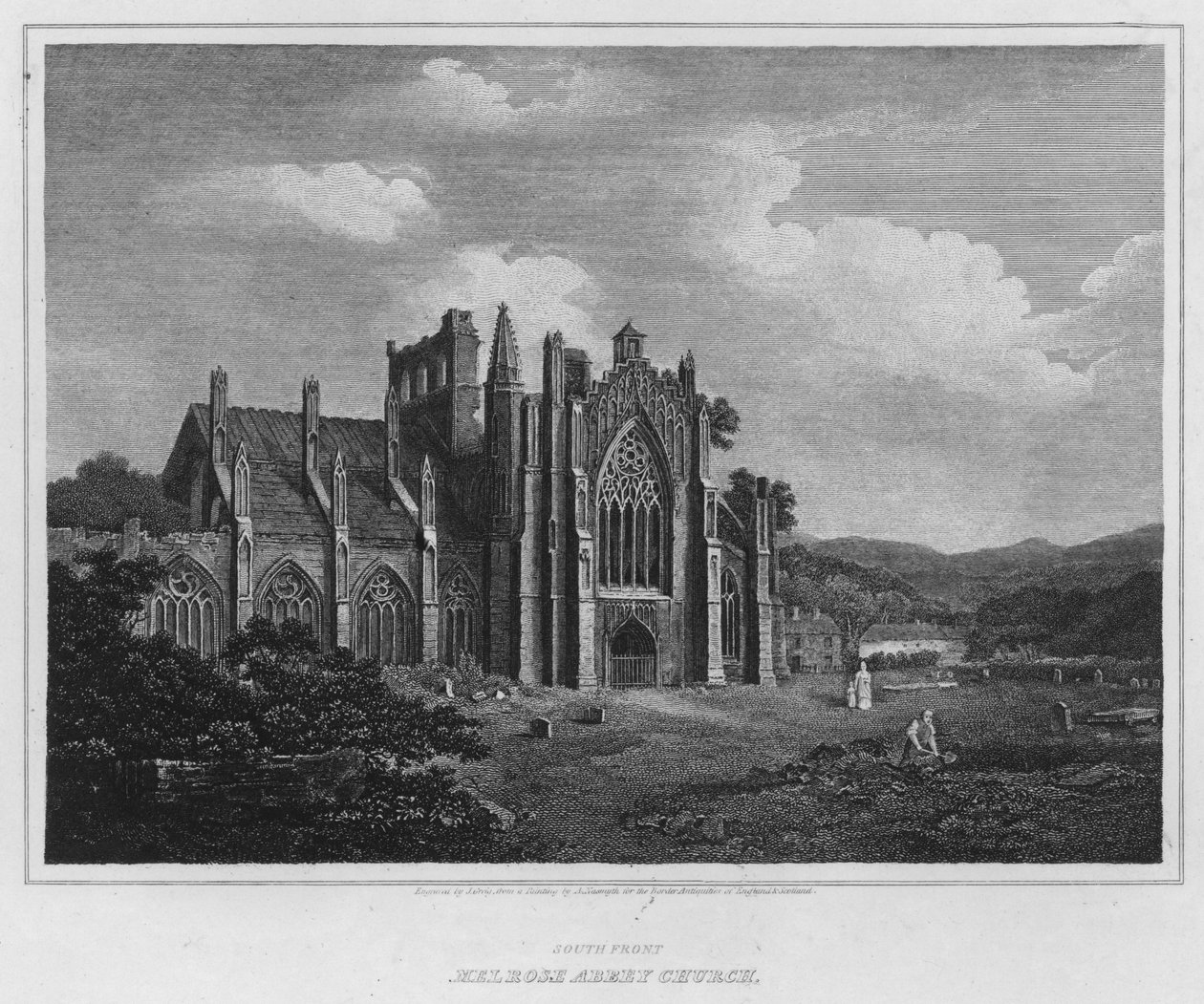 Zuidelijke Voorkant, Melrose Abbey Kerk door Alexander (after) Nasmyth