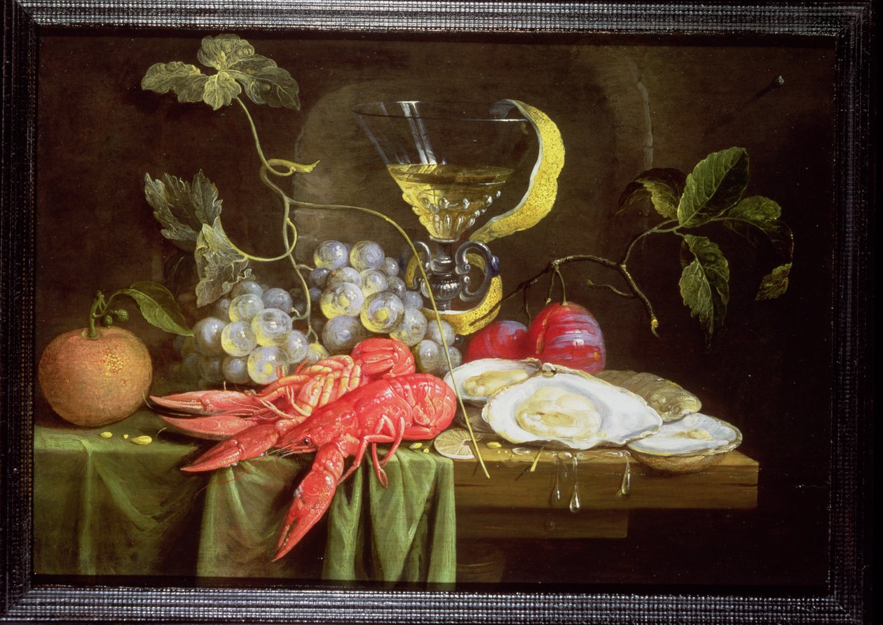 Stilleven met kreeft, oesters en fruit door Alexander Coosemans