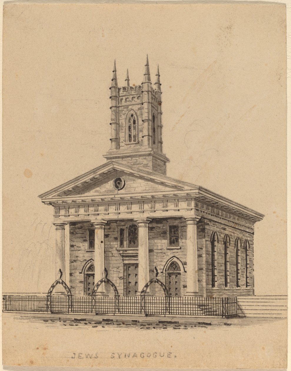 Joodse synagoge, N.Y. door Alexander Jackson Davis