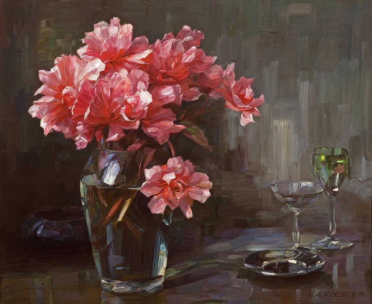 Bloemen in glazen vaas door Alexander Köster