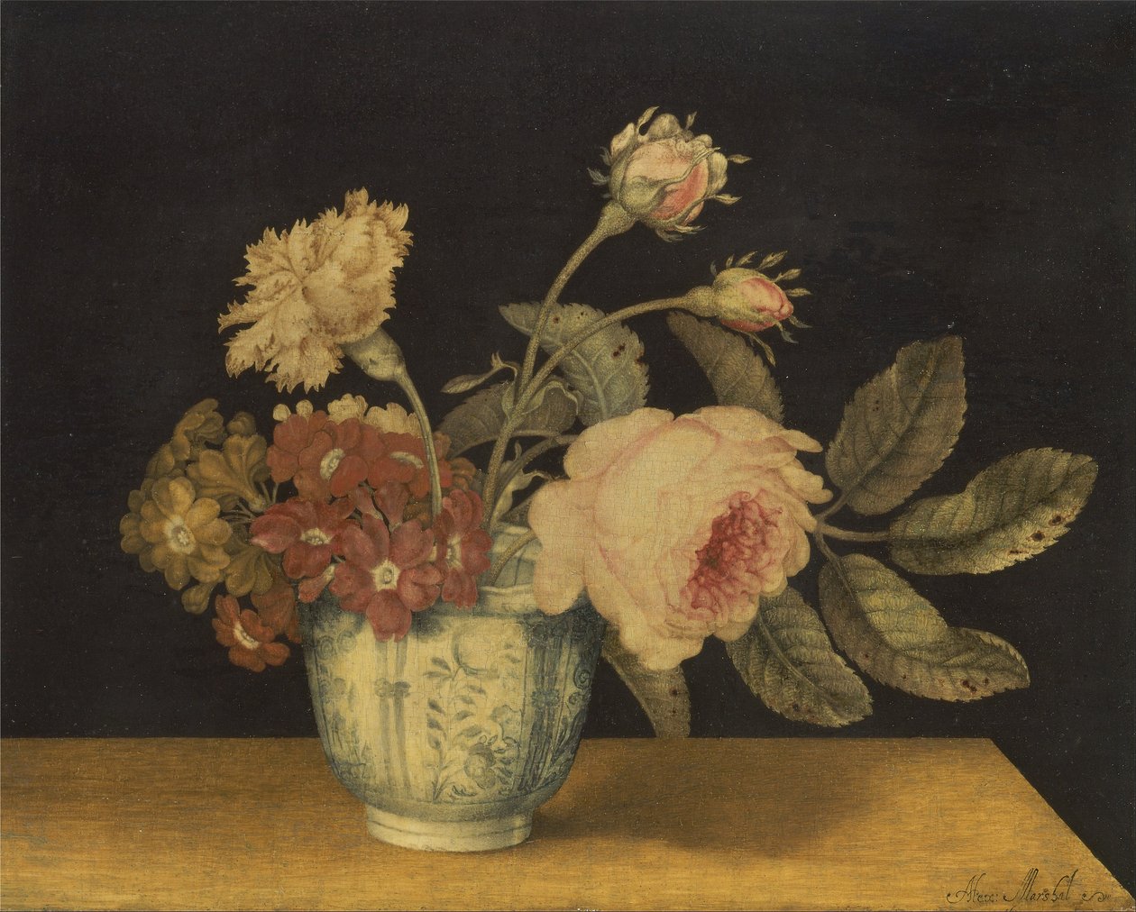 Bloemen in een Delftse vaas door Alexander Marshal