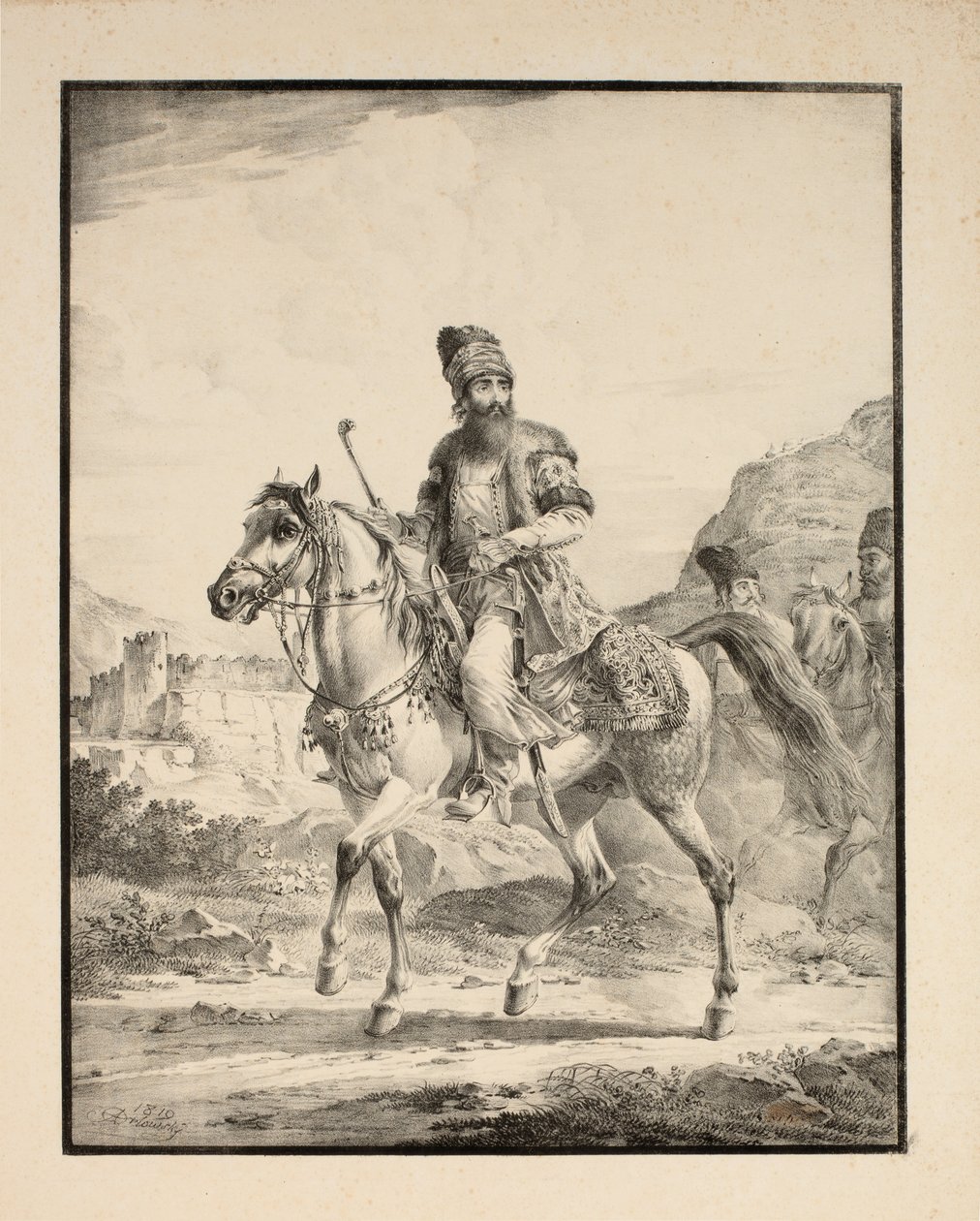 Pers op paard, 1820 door Alexander Orlowski