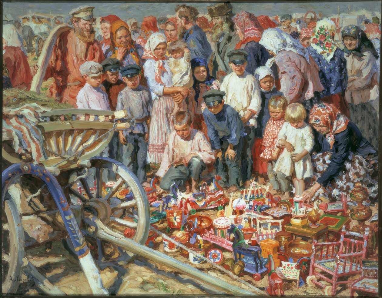 Speelgoedverkoopster op de kermis door Alexander Viktorowitsch Morawow