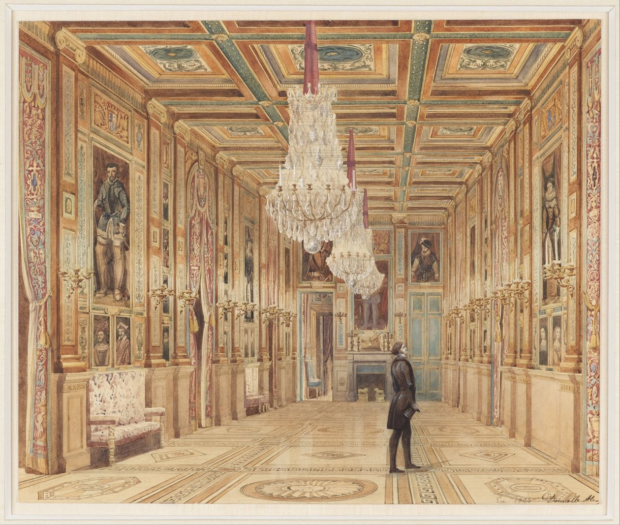 Zicht op de Schilderijgalerij in het Kasteel van Eu (Vue de la Galerie au Château d