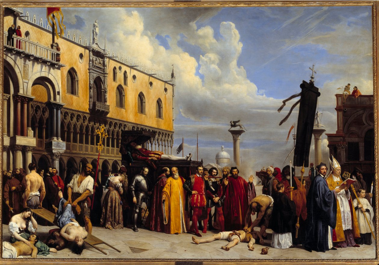 Begrafeniseer aan Titiaan (Tiziano Vecellio) door Alexandre Jean Baptiste Hesse