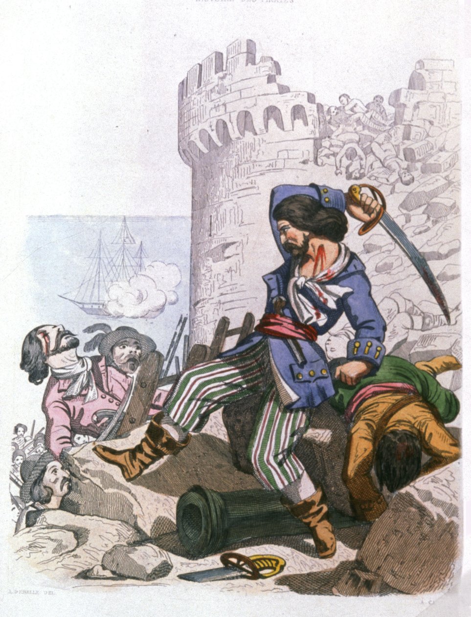Grammont, Franse piraat, ca. 1850 door Alexandre (after) Debelle