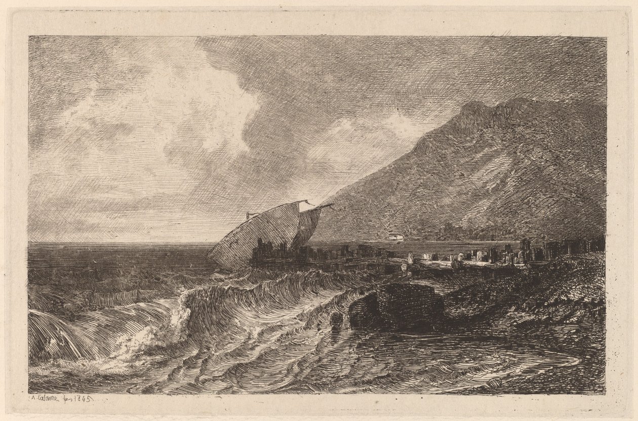 Schipbreuk aan de kust door Alexandre Calame