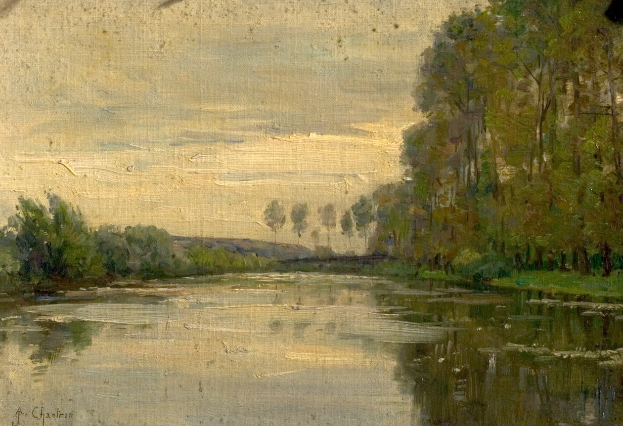 Rivierscène, de Beneden-Loire, Frankrijk door Alexandre Jacques Chantron