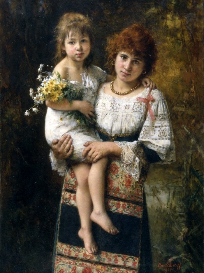 Vrouw en kind door Alexei Harlamov