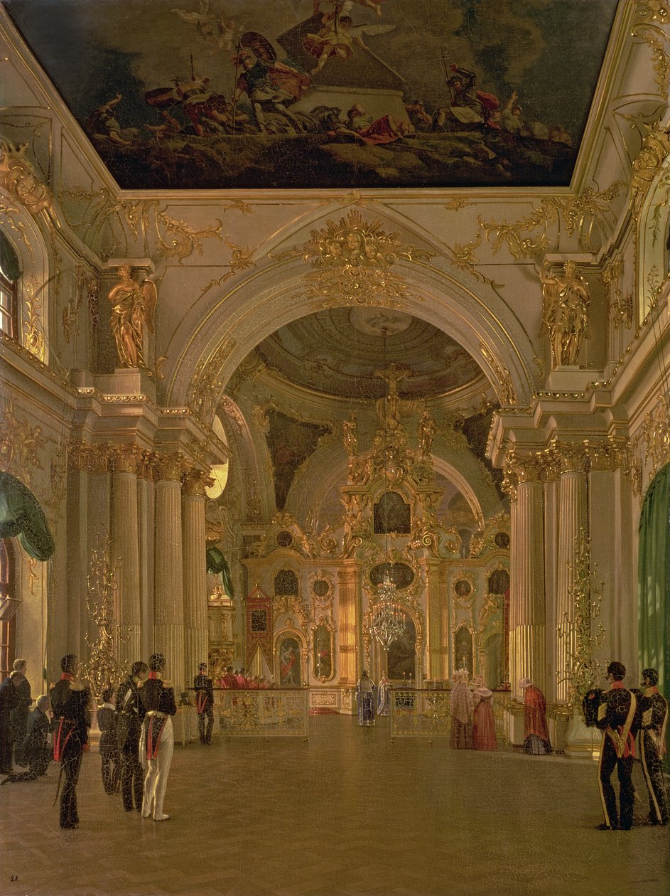 Interieur van de Grote Kerk in het Winterpaleis, 1829 door Alexei Vasilievich Tyranov
