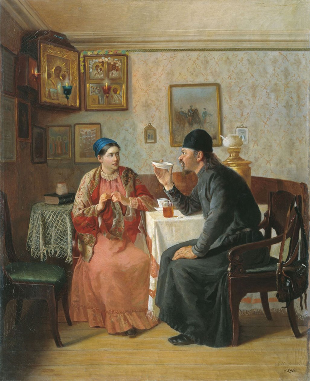 Thee drinken, 1895 door Alexey Avvakumovich Naumov