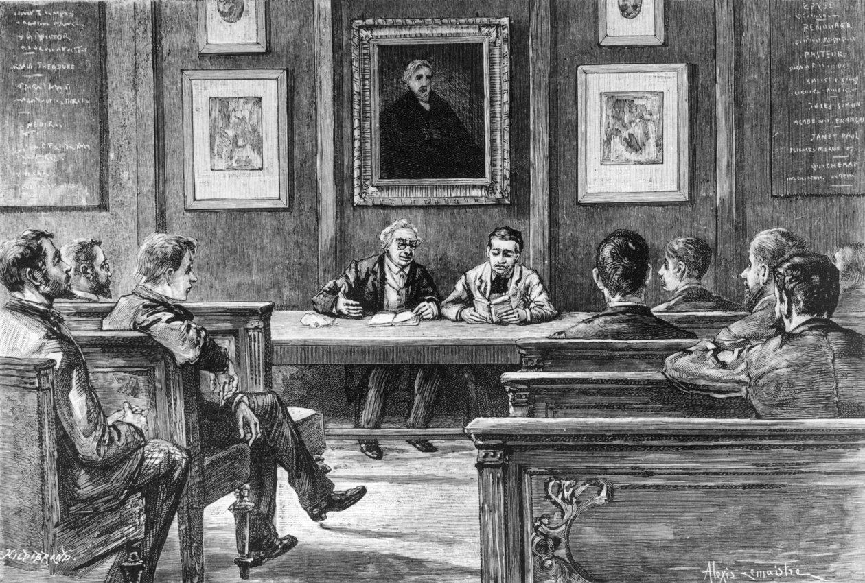 Een uitspraakklas aan de Ecole Normale Superieure in Parijs, uit Nos Grandes Ecoles door Louis Rousselet, Hachette, Parijs, 1888 door Alexis Lemaistre