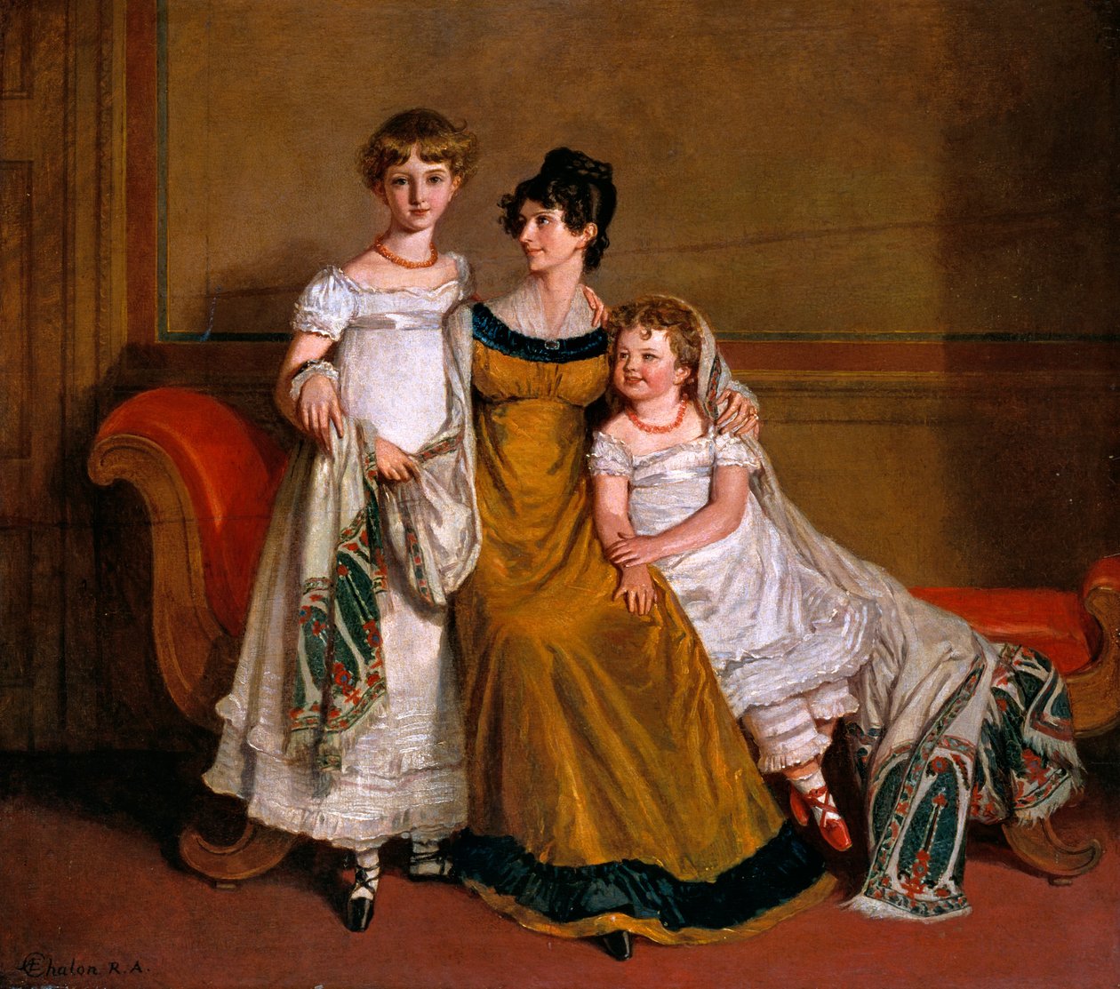 Portret van een vrouw met twee kinderen in een huiselijke omgeving, c.1815 door Alfred Edward Chalon