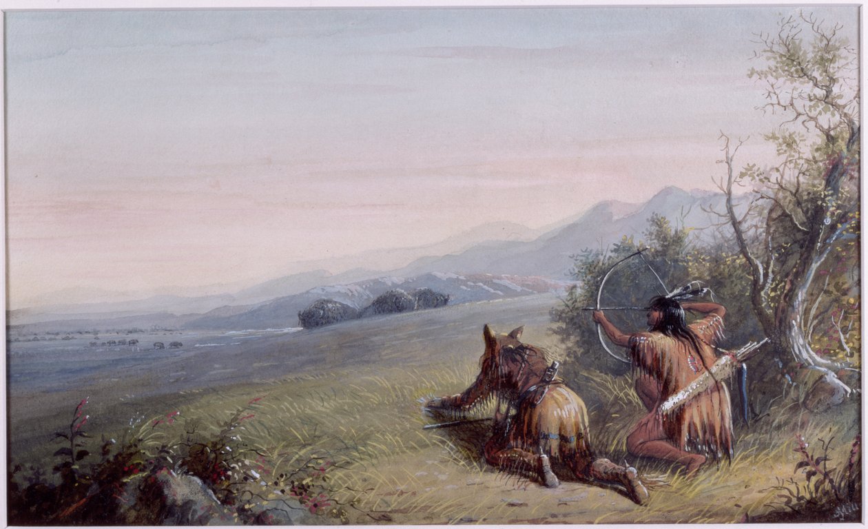 Naderende buffels, 1837 door Alfred Jacob Miller