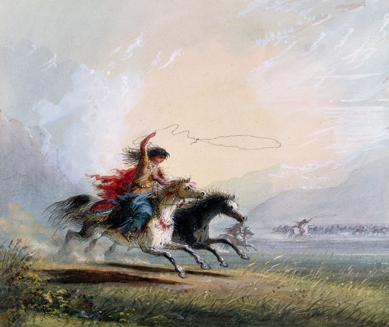 Shoshone vrouw die een paard vangt, 1837 door Alfred Jacob Miller