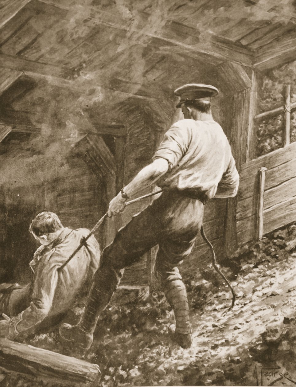 Lance-Corporal Clapson sleept een officier, die was vergast, uit een mijn door Alfred Pearse