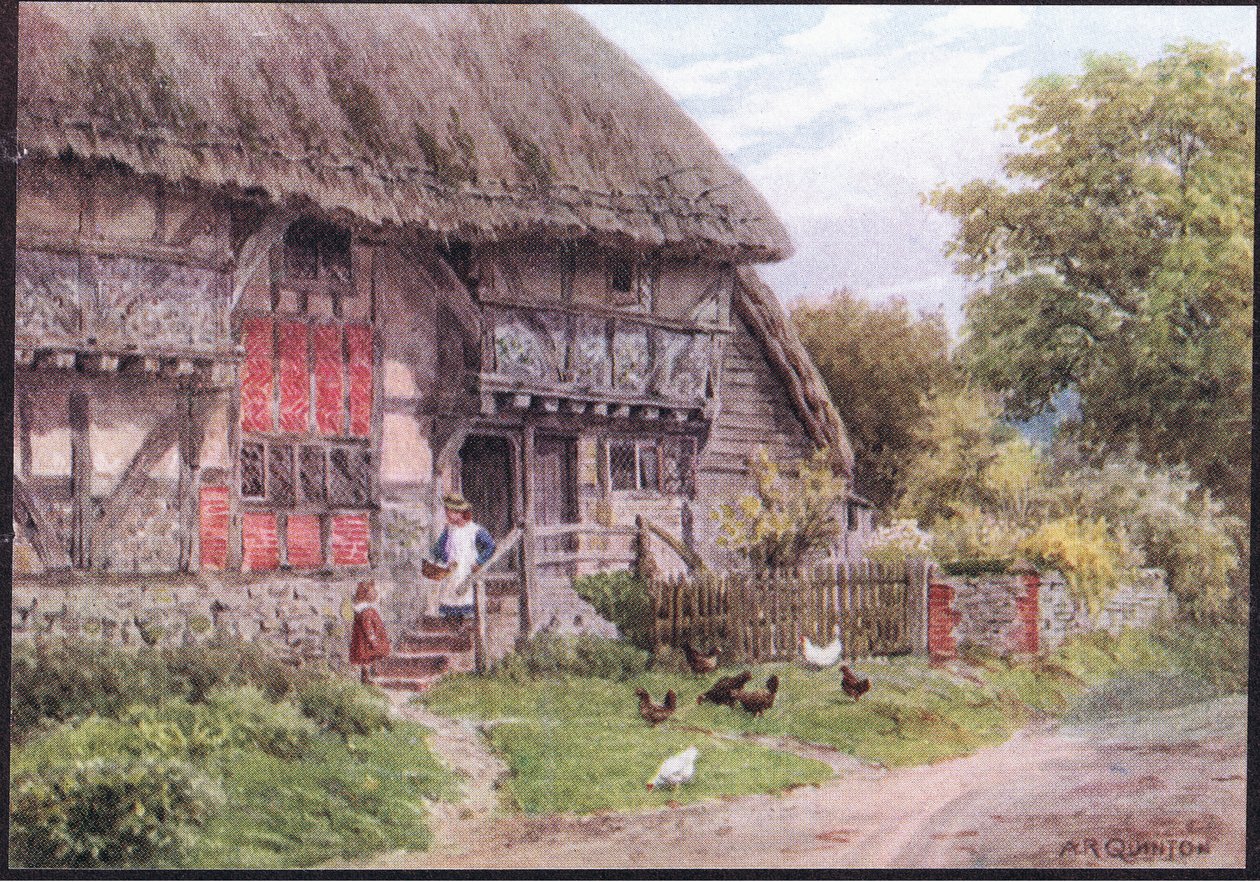 Oude Cottage, Bignor, Sussex, uit The Cottages and the Village Life of Rural England gepubliceerd door Dent & Sons Limited, 1912 door Alfred Robert Quinton