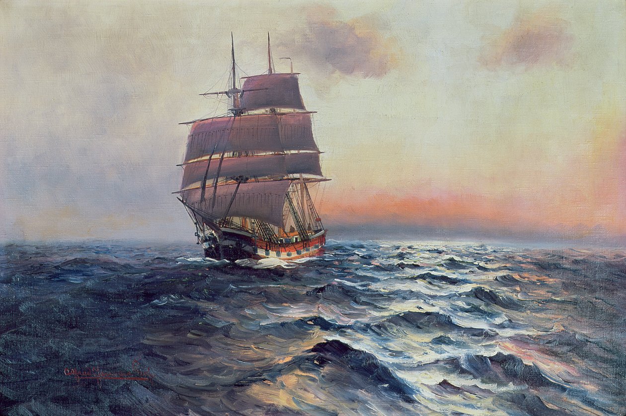 Zeilschip op Zee door Alfred Serenius Jensen