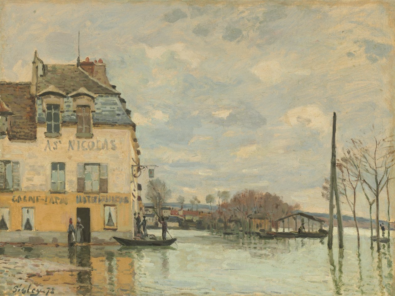 Overstroming in Port-Marly, 1872 door Alfred Sisley