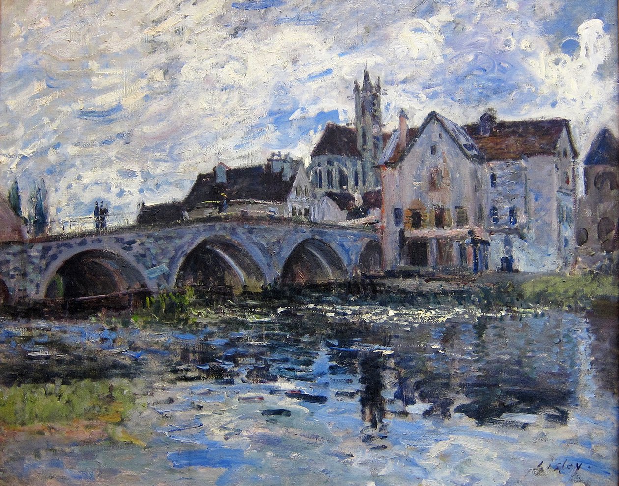 De brug van Moret, stormeffect door Alfred Sisley