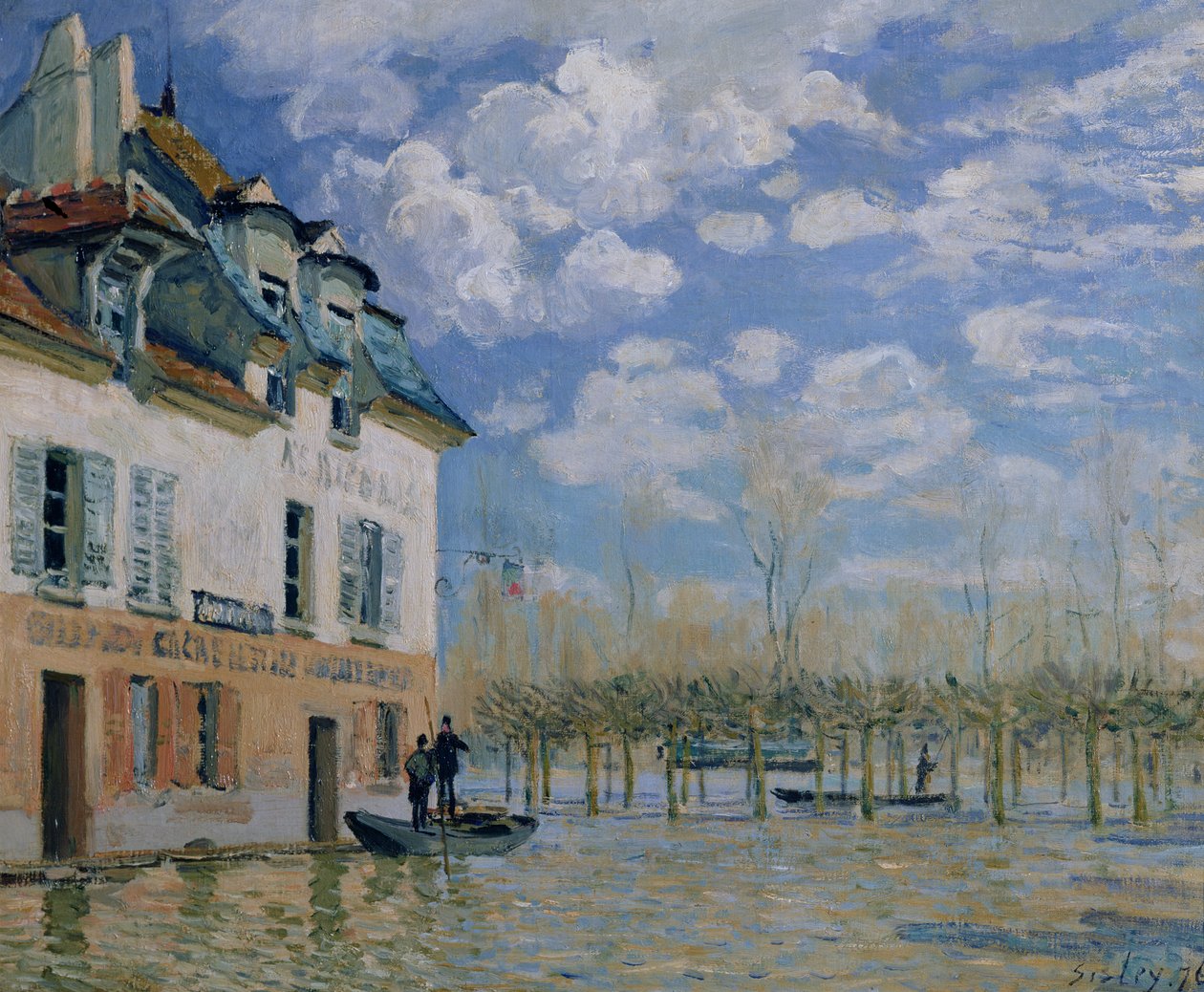 De Boot in de Overstroming, Port-Marly, 1876 door Alfred Sisley