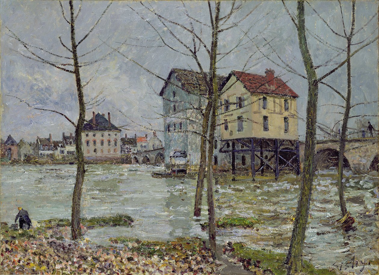 De Molens bij Moret-sur-Loing, Winter, 1890 door Alfred Sisley