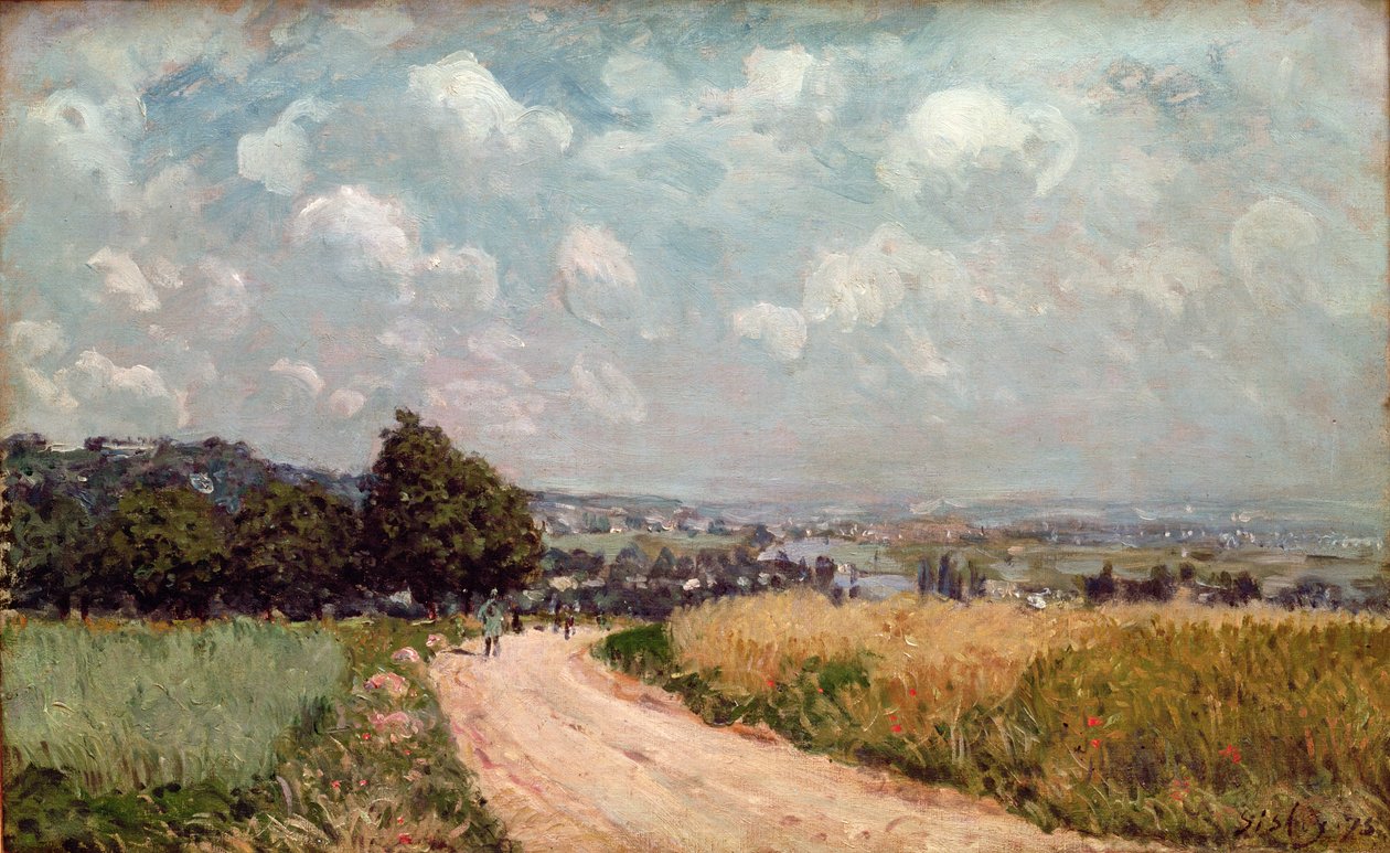 Bochtige weg of, Uitzicht op de Seine, 1875 door Alfred Sisley